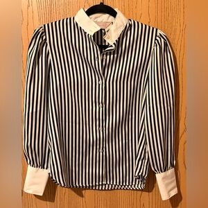 Vintage Black and White Striped Button-Up Blouse